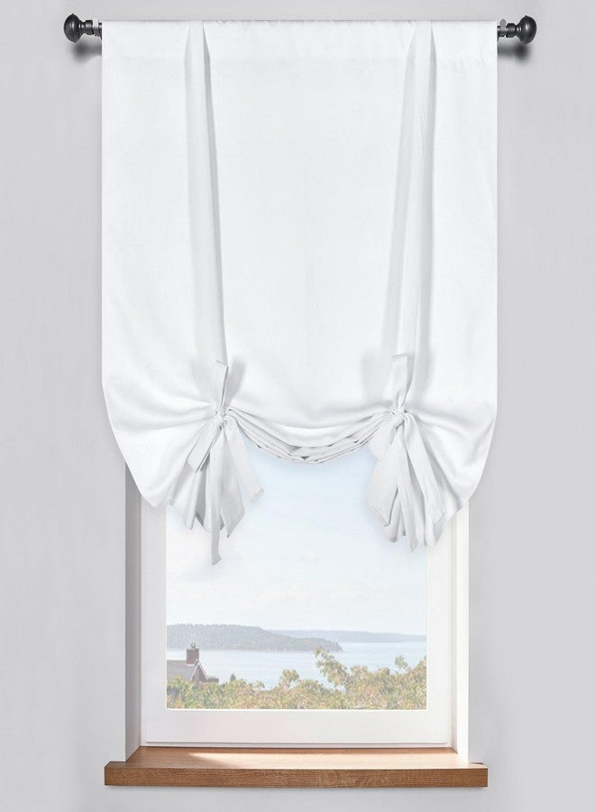 DONREN Pure White Balloon Shades Room Darkening Kitchen Window Curtain - Adjustable Thermal Insulated Tie Up Curtain Panel for Bathroom (42 W x 45 inches Long,1 Panel) - Image 1
